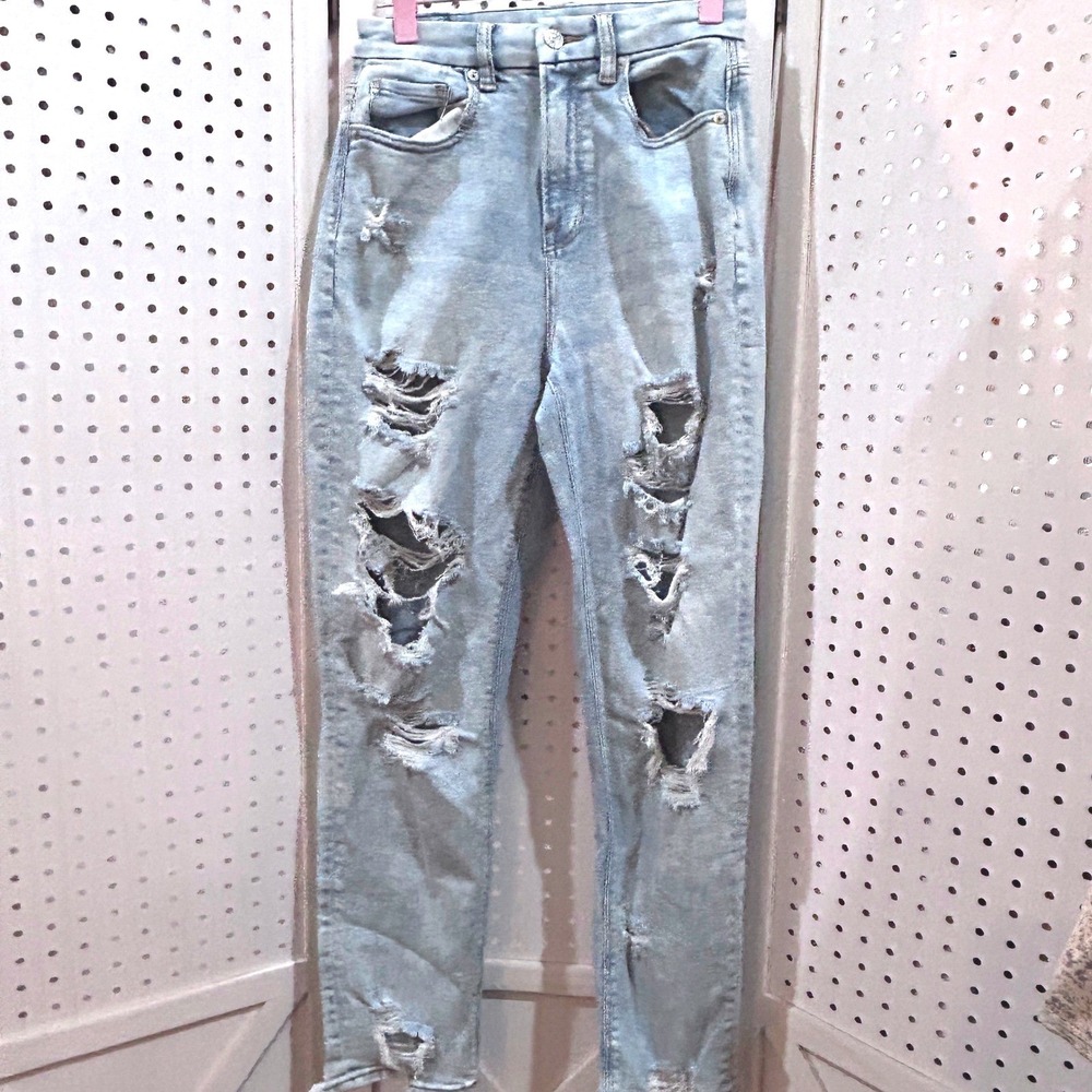 American Eagle‎ Jeans Women Size 0 Blue Excellent Distressed Acid Wash Mom High